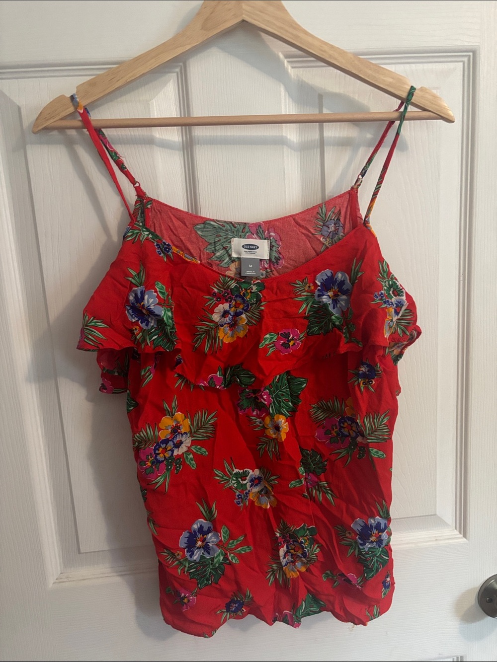 Old Navy Red Floral Ruffle Spaghetti-Strap Camisole Top
